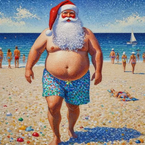 santa claus at beach,christmas on beach,father christmas,santa claus,botero,christmas santa,natale,santaniello,santa,man at the sea,holidaymaker,santaji,advertising figure,santa clause,santarelli,ho ho ho,santa over moon,st claus,claus,christoforos,Conceptual Art,Daily,Daily 31