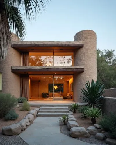  ,a building in the desert has windows and trees,dunes house,mid century house,mid century modern,scottsdale,modern house,midcentury