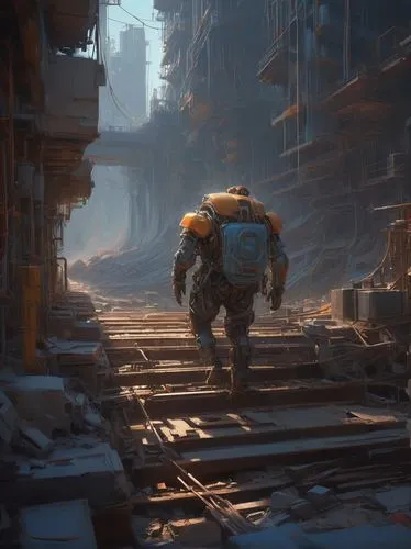 **Civil Engineer,hawken,varsavsky,cosmodrome,battletech,mechwarrior,postapocalyptic,mech,dreadnought,tankor,walle,impactor,levski,golem,scrap collector,sentinels,bastion,rubble,artificer,concept art,s