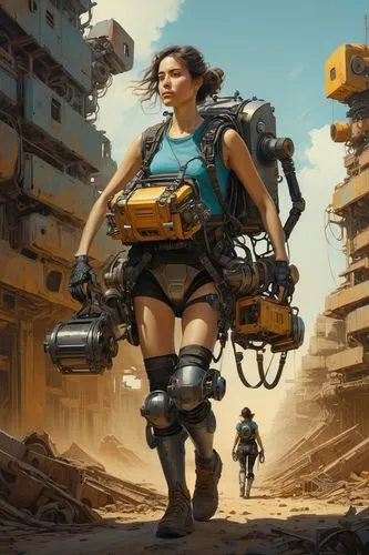 postapocalyptic,dakka,mechanician,forewoman,sci fiction illustration,battletech,gunrunners,shadowrun,hawken,scrap collector,brigitte,dropship,cyberpunk,transistor,mech,forerunner,claptrap,harnecker,mechwarrior,mechanize,Illustration,Realistic Fantasy,Realistic Fantasy 28