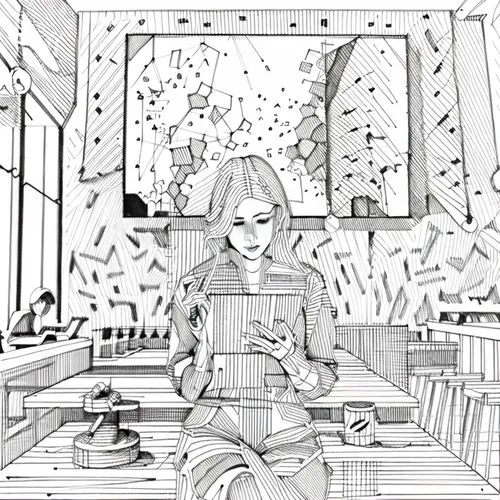 girl studying,the girl studies press,tea and books,girl at the computer,coffee and books,book illustration,comic halftone woman,girl in the kitchen,blonde woman reading a newspaper,coloring page,offic