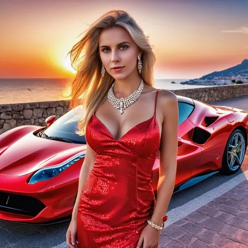 laf,girl in red dress,ferrari,ferraris,scuderia,lady in red,Photography,General,Realistic