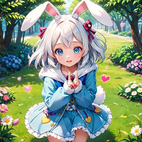 spring background,easter background,little bunny,flower background,piko,sakuya,Anime,Anime,Realistic