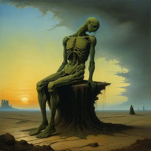 petrification,primitive man,dance of death,sorrow,death's-head,still transience of life,life after death,memento mori,disfigurement,grief,desolation,half-mourning,pietà,death's head,justitia,surrealism,lover's grief,thinking man,skeletal structure,desolate,Conceptual Art,Oil color,Oil Color 06