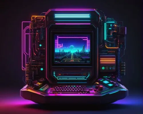 desktop computer,computer art,computer case,compute,cinema 4d,computer icon,80's design,computer,cyberpunk,cyclocomputer,computer workstation,trip computer,jukebox,barebone computer,personal computer,cyber,neon,pc,futuristic,computer disk,Art,Classical Oil Painting,Classical Oil Painting 17