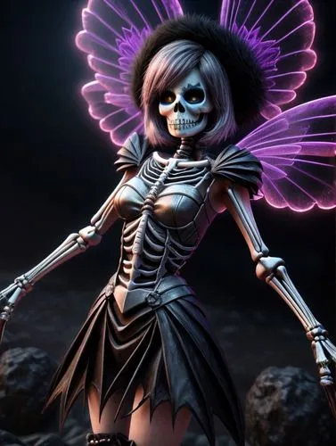 Skeleton painted face pretty girl fairy monster fancy hd detail, hd 3d, hd graphics, hd quality  comic static storm, fancy. Neon light,angel of death,skeleltt,day of the dead skeleton,la catrina,voodo