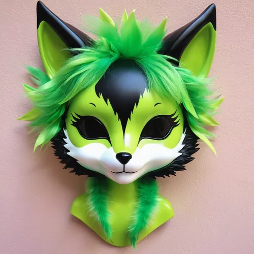 patrol,furta,ffp2 mask,lime,head cover,cute fox,hanging mask,furry,green skin,green,a fox,green wreath,halloween masks,mohawk,cell,cutout,tiger head,fenek,head plate,animal head,Illustration,Abstract Fantasy,Abstract Fantasy 10