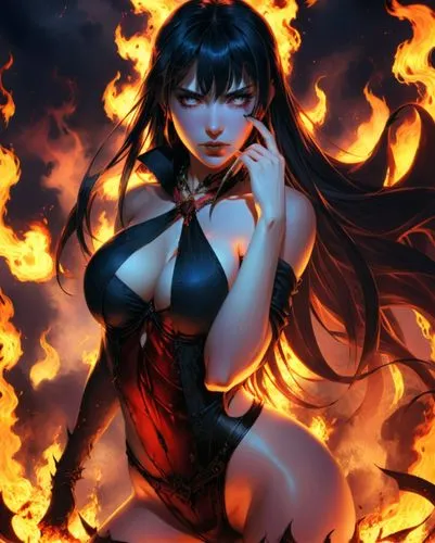 fire background,fire devil,vampirella,fire siren,takemi,cinder,Illustration,Paper based,Paper Based 01