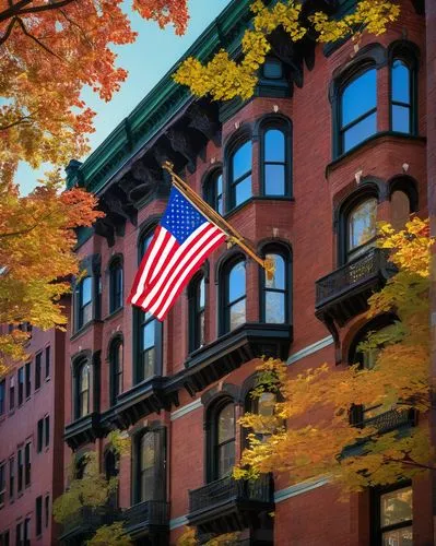 colorful flags,brownstones,americana,homes for sale in hoboken nj,brownstone,hoboken,independance,nyac,nolita,bostonnais,homes for sale hoboken nj,new york streets,newyork,tribeca,uws,patriotically,landmarked,usa landmarks,bostonian,flagpole,Illustration,Retro,Retro 11