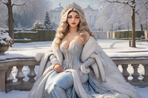 the snow queen,suit of the snow maiden,ice queen,ice princess,white rose snow queen,elsa,Digital Art,Impressionism