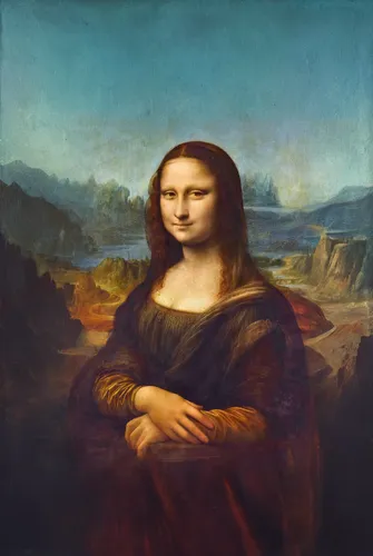 mona lisa,the mona lisa,leonardo da vinci,woman sitting,louvre,vinci,painting technique,leonardo,art,world digital painting,photo painting,digiart,louvre museum,monoline art,art painting,portrait background,italian painter,meticulous painting,landscape background,ancient art