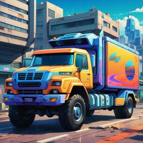 hino,cybertruck,smartruck,truckmaker,truck,supertruck,Illustration,Japanese style,Japanese Style 03