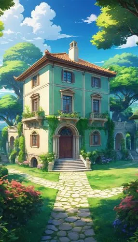 ghibli,studio ghibli,dreamhouse,violet evergarden,country estate,beautiful home,Illustration,Japanese style,Japanese Style 03