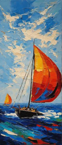 "For boat lovers like myself, I have created several paintings honoring this sport. I grew up sailing off the coast of California and have so many wonderful memories and feelings. This semi abstract p