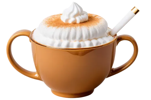 Steamy hot chocolate, marshmallows on top, white whipped cream, golden brown color, ceramic mug, handle on side, transparent background, close-up shot, shallow depth of field, soft focus, warm lightin