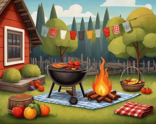 outdoor cooking,barbecue,barbecue area,autumn camper,barbeque,campfires,outdoor grill,camping equipment,bbq,campground,barbecue grill,campfire,summer bbq,campsite,barbeque grill,firepit,grilled food,chicken barbecue,autumn background,autumn theme,Art,Artistic Painting,Artistic Painting 29