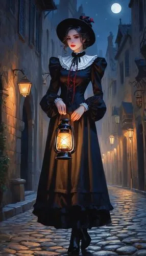 victorian lady,gas lamp,pilgrim,lamplighter,dodge warlock,vampire lady,fantasy portrait,vampire woman,gothic portrait,town crier,victorian fashion,halloween witch,jester,lantern,mary poppins,witch,cinderella,steampunk,transylvania,girl in a historic way,Conceptual Art,Daily,Daily 31