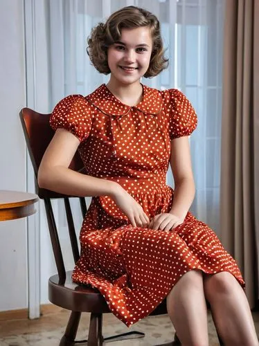 shirley temple,model years 1960-63,model years 1958 to 1967,polka dot dress,retro woman,shashkova,Photography,General,Realistic