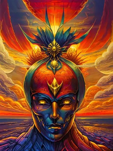 a close up of a person with a sky background,third eye,lateralus,samsara,oracular,samuil,pineal,Illustration,Realistic Fantasy,Realistic Fantasy 25