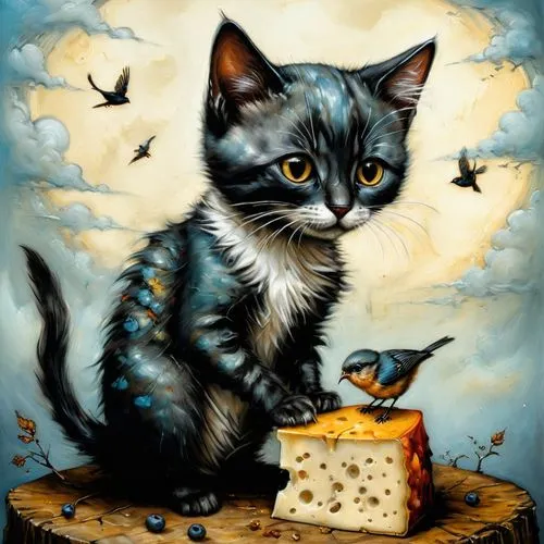 tea party cat,catano,kittelsen,sendak,catterson,morgana,Illustration,Realistic Fantasy,Realistic Fantasy 34