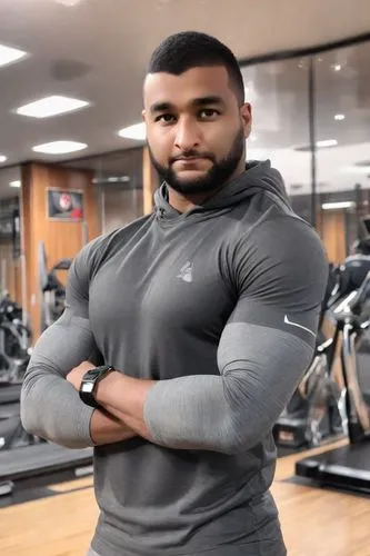 a man with his arms folded standing in the gym,nanjundaswamy,bulmahn,hypertrophy,mehdi,khalkhali,saeid,Photography,Realistic