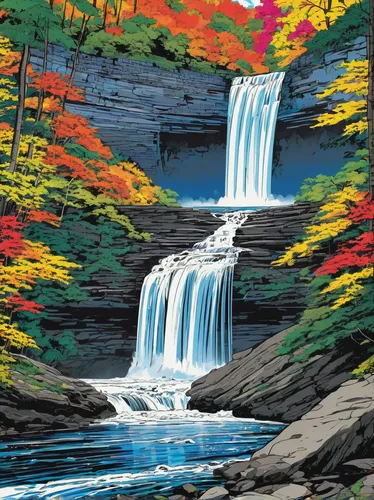 waterfall,bridal veil fall,ash falls,ilse falls,falls,waterfalls,water falls,water fall,a small waterfall,falls of the cliff,brown waterfall,cascade,cascades,cascading,fall landscape,bond falls,colorful water,tower fall,wasserfall,fall foliage,Illustration,Japanese style,Japanese Style 04