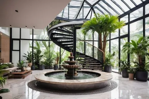 atriums,water stairs,spiral staircase,conservatory,atrium,spiral stairs,wintergarden,palm house,staircase,outside staircase,floor fountain,escaleras,circular staircase,steel stairs,tropical house,winding staircase,beautiful home,escalera,staircases,stairs,Photography,Black and white photography,Black and White Photography 04