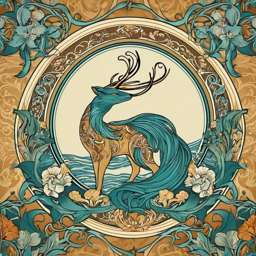 art nouveau design,the zodiac sign pisces,art nouveau,heraldic animal,mermaid background,capricorn,pisces,zodiac,zodiac sign leo,heraldic,horoscope pisces,zodiac sign libra,rabbits and hares,god of the sea,zodiac sign gemini,mermaid vectors,birds of the sea,constellation swan,the zodiac sign taurus,sea-horse,Illustration,Retro,Retro 13