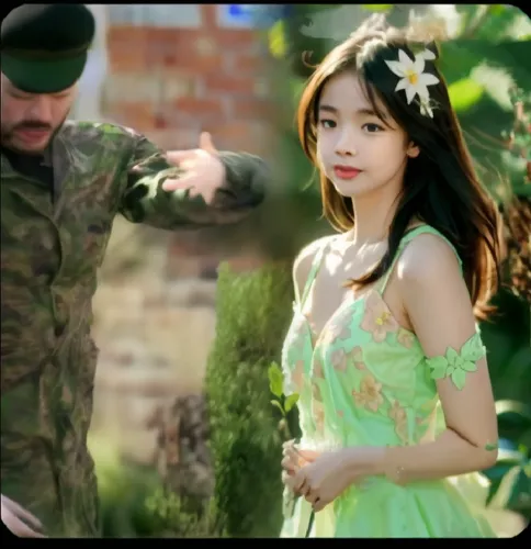 a girl in green dress looking at soing in her hand,geum,suzy,ailee,boram,geum rival,heyne