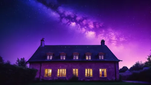 house silhouette,purple landscape,the night sky,lonely house,astronomy,night sky,nightsky,beautiful home,the milky way,astronomer,roof landscape,starry sky,nightscape,home landscape,stargazing,starry night,milky way,purple,witch's house,abandoned house,Photography,General,Fantasy