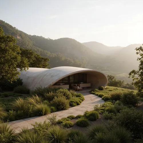 earthship,render,house in the mountains,dunes house,superadobe,amanresorts,house in mountains,3d rendering,the cabin in the mountains,sunol,futuristic architecture,tokara,snohetta,archidaily,renders,grass roof,roof landscape,renderings,sketchup,ojai