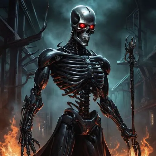 Терминатор против Бендера из футурамы,a skeleton wearing a long gown with red eyes holding a scythe,endoskeleton,totentanz,ultron,maximilien,deadman,obertan,Conceptual Art,Fantasy,Fantasy 34