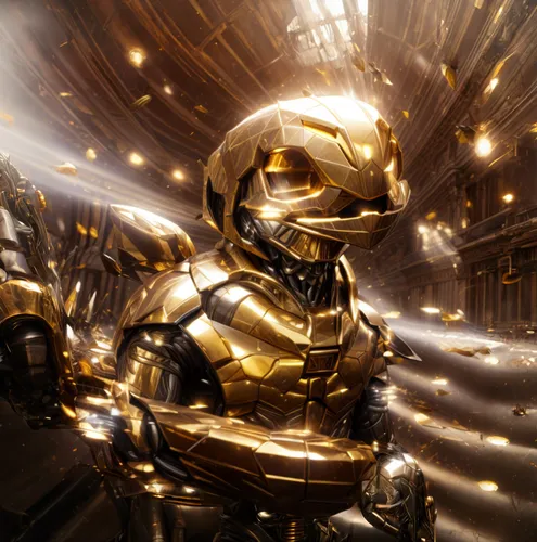 This Mechanical Creature Now has Beefy Arms.,gold wall,gold chalice,gold paint stroke,yellow-gold,gold mask,gold foil 2020,foil and gold,golden mask,gold colored,gold spangle,golden crown,c-3po,golden