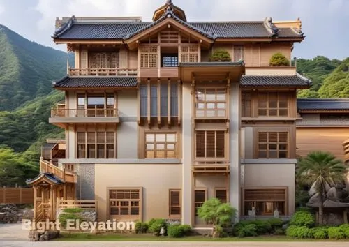 asian architecture,japanese architecture,danyang eight scenic,garden elevation,kumano kodo,sanya,tropical house,private house,wooden house,ryokan,residential house,taiwan,shirakawa-go,estate agent,house in mountains,chiang mai,shimane peninsula,two story house,arashiyama,timber house,Photography,General,Realistic