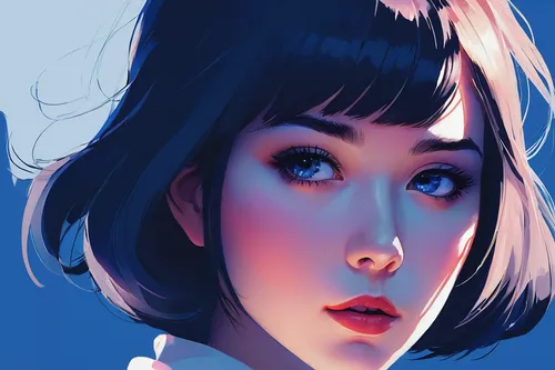 detail shot,blue painting,blue gradient,sapphire,digital painting,deep blue,crop,girl portrait,midnight blue,moody portrait,blue background,closeup,vector girl,unfinished,acrylic,blue lamp,electric blue,cobalt blue,study,watercolor blue,Illustration,Realistic Fantasy,Realistic Fantasy 05