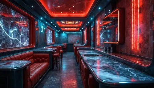 retro diner,neon cocktails,ufo interior,nightclub,piano bar,neon coffee,neon drinks,banquette,liquor bar,diner,empty interior,baoli,rain bar,spaceship interior,cantina,barrooms,new york restaurant,neon tea,barroom,bar,Photography,General,Realistic