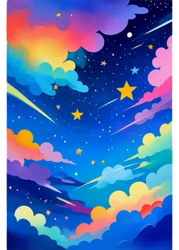 rainbow and stars,colorful stars,rainbow clouds,unicorn background,colorful star scatters,night sky,rainbow pencil background,rainbow background,colorful foil background,falling stars,star sky,moon and star background,nightsky,starry sky,the night sky,sky,sky clouds,skies,fairy galaxy,little clouds,Art,Artistic Painting,Artistic Painting 45