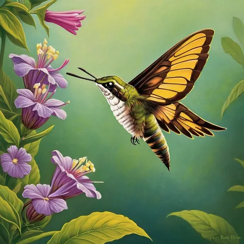 Describe the grace and beauty of a hummingbird moth in a serene garden.,butterfly background,pellucid hawk moth,swallowtail butterfly,butterfly floral,hesperia (butterfly),ulysses butterfly,giant swal