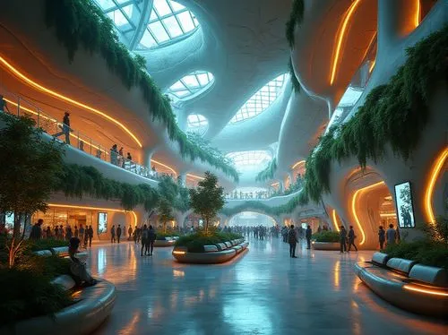 futuristic art museum,galleria,futuristic landscape,atriums,wintergarden,the dubai mall entrance,bluewater,futuristic architecture,winter garden,malls,rivercenter,shopping mall,3d rendering,masdar,atrium,dubay,harbour city,arcology,sky space concept,virtual landscape,Photography,General,Realistic