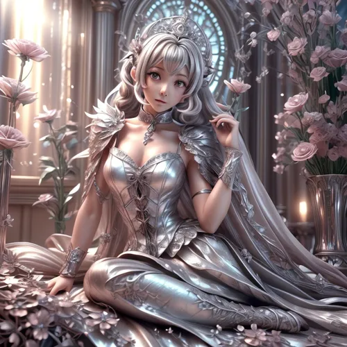 silver wedding,cinderella,baroque angel,galadriel,estess,priestess,fairy queen,peignoir,siero,noblewoman,the prophet mary,libra,silvered,porcelain rose,ceromitia,flower fairy,flowers celestial,margaer