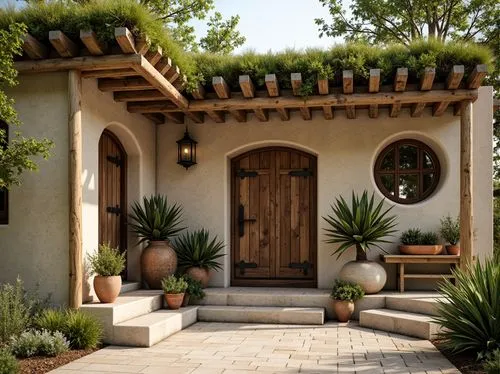 garden door,exterior decoration,entryways,entryway,xeriscaping,garden elevation,landscaped,doorways,wooden door,house entrance,bungalows,stucco wall,casita,pergola,landscaping,patios,courtyards,spanish tile,front door,landscape design sydney