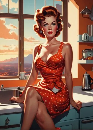 girl in the kitchen,maraschino,retro woman,vettriano,domesticity,woman holding pie,Conceptual Art,Daily,Daily 20