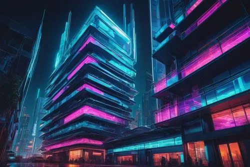 cybercity,colored lights,hypermodern,neon arrows,cyberpunk,futuristic,vdara,neon ghosts,guangzhou,synth,colorful city,cybertown,apartment block,neon light,fractal lights,futuristic architecture,neon lights,ultramodern,lightwaves,electroluminescent,Conceptual Art,Fantasy,Fantasy 32