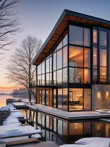 house by the water,house with lake,snohetta,new england style house,modern architecture,wayzata,modern house,winter house,lake view,boathouse,cubic house,beautiful home,boat house,mirror house,muskoka,houseboat,summer house,cube stilt houses,glass facade,dreamhouse,Illustration,Paper based,Paper Based 28