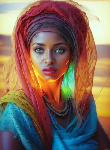 ethiopian girl,eritrean,indian girl,indian woman,african woman,tuareg,Illustration,Realistic Fantasy,Realistic Fantasy 45