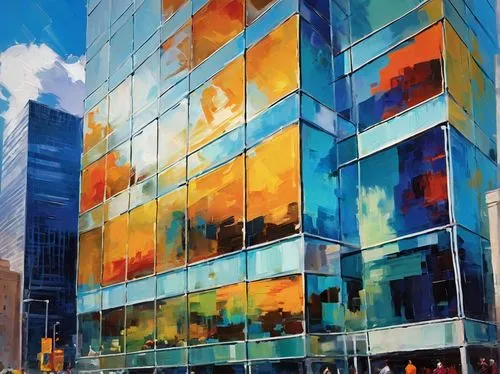 glass facades,glass building,glass blocks,glass facade,glass wall,colorful glass,glass painting,city scape,glass panes,colorful city,abstract corporate,office buildings,glass pane,tishman,skyscraping,fearnley,skyscrapers,glass series,structural glass,colorful facade,Conceptual Art,Oil color,Oil Color 20