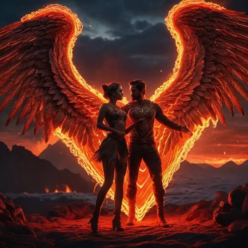 angel and devil,fire angel,archangels,angels,heaven and hell,winged heart,Photography,General,Fantasy