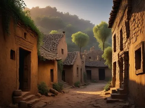 ghadames,medieval street,dongchuan,villages,traditional village,theed,village life,harran,mud village,casbah,potes,ancient city,turpan,village scene,mountain village,shanxi,townscapes,ancient house,narrow street,medieval town,Conceptual Art,Daily,Daily 01