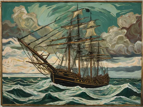 barquentine,david bates,full-rigged ship,sea sailing ship,vincent van gough,sail ship,caravel,sailer,sloop-of-war,sailing ship,galleon ship,galleon,baltimore clipper,east indiaman,barque,tallship,three masted sailing ship,inflation of sail,windjammer,manila galleon,Art,Artistic Painting,Artistic Painting 07