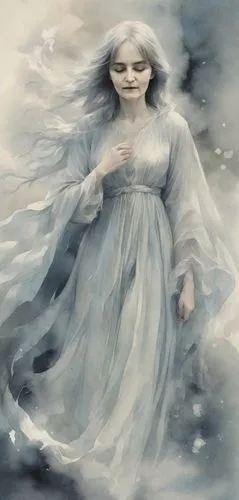 galadriel,llorona,thingol,the snow queen,isoline,noldor,white rose snow queen,cailleach,elenore,finrod,hecate,norns,lyonesse,mediumship,melian,havisham,white lady,amalthea,the prophet mary,silmarillion,Digital Art,Watercolor